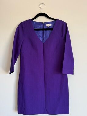 Vibrant Purple V-Neck Wool Sheath Dress by J. Crew